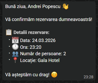 Screenshot WhatsApp — Rezervări fără bătăi de cap