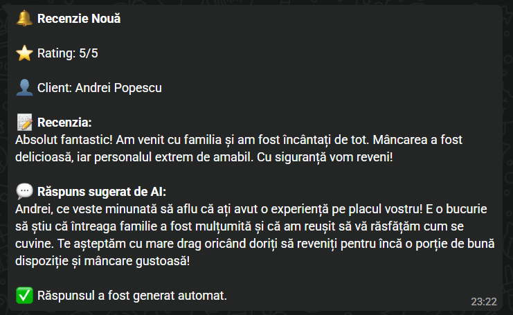 Screenshot WhatsApp — Fiecare client simte că a fost auzit